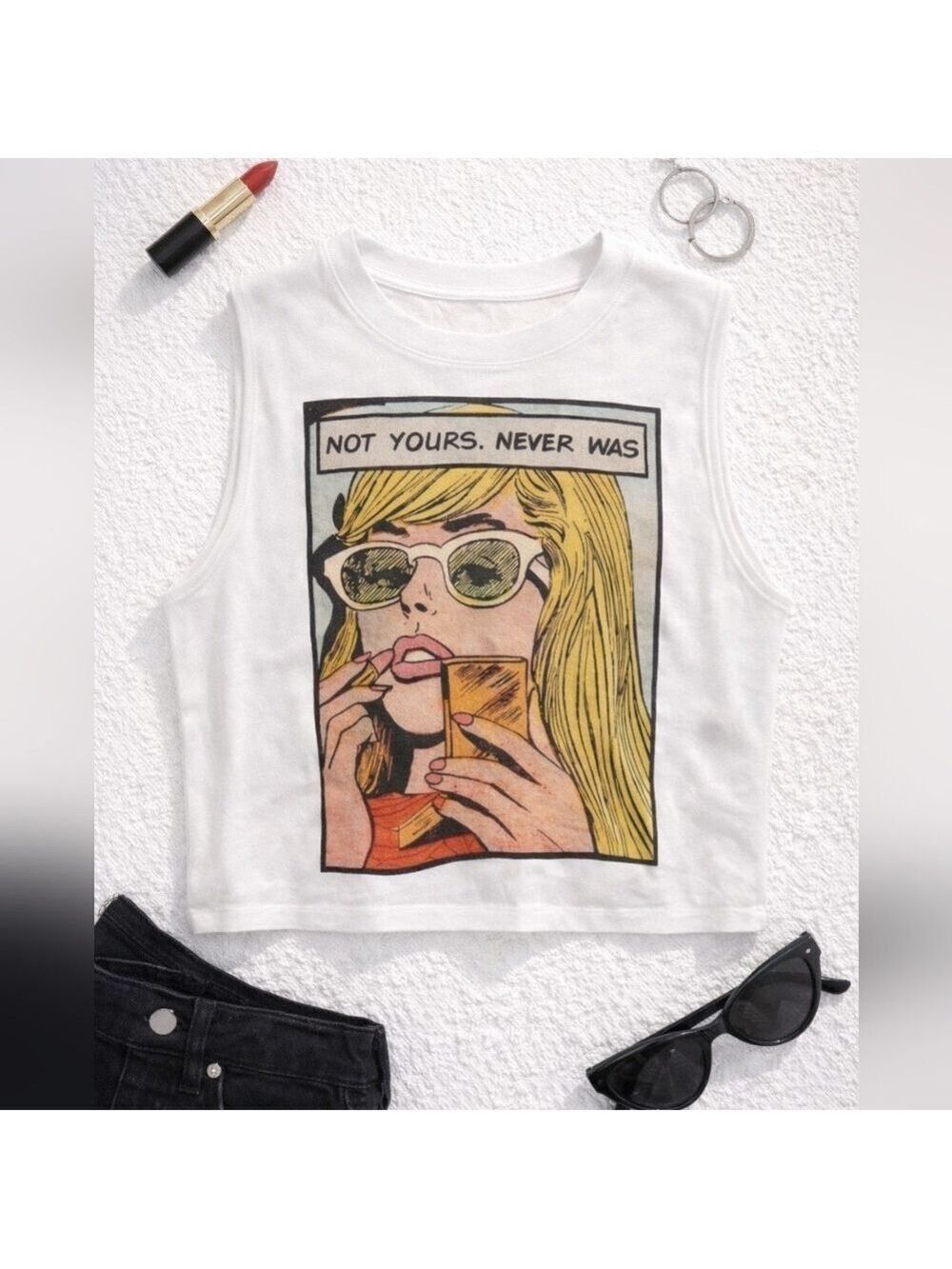 “Not Yours, Never Was” Graphic Crop Sleeveless Sweatshirt Size Small New